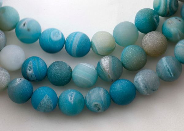 Teal Agate with Druzy Round Bead Strands
