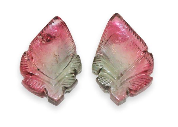 Bi-Color Tourmaline Carved Pair - 25 x 13-15 mm