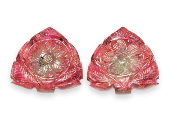Tourmaline Bi-Color Carved Pair, 47.96 cts - 21 x 21.5-22 mm
