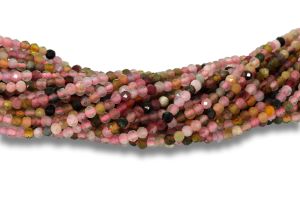Multi Color Tourmaline Faceted Round Bead Strands - 2 mm