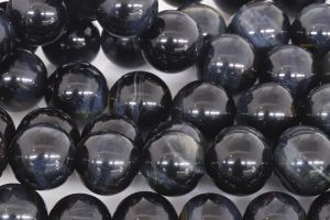 Natural Midnite Blue Tigereye Smooth Round Beads